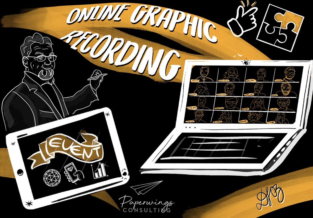 Sketchnote: Online Graphic Recording mit Laptop, Tablet und Videokonferenz